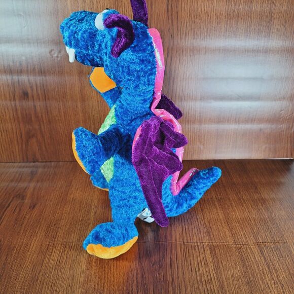 Dragon Plush Fantasy Colorful Iridescent Crinkle Wings Spikes Stuffed Animal - Picture 4 of 9